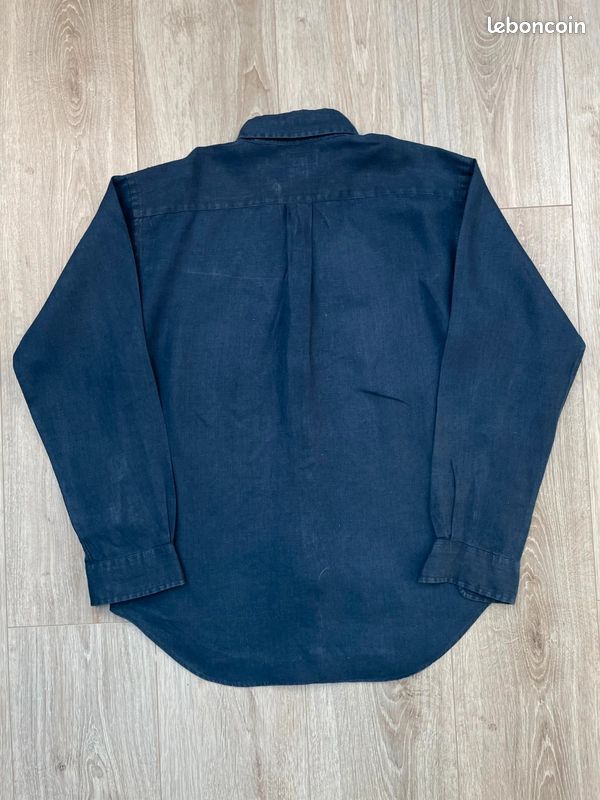 Chemise bleu marine 100% lin logo brodé jaune Ralph Lauren #B211 - Taille L (image 4)