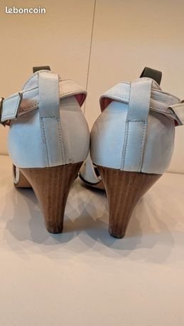 Sandales Vintage Jean BARNASSON En Cuir Bleu Irisé, Taille 37, Très Bon état