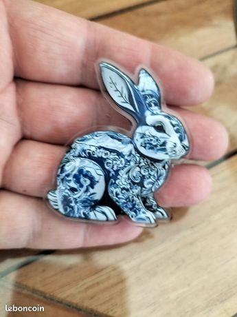 Broche Vintage Zecho Slov - Lapin Skieur En Plastique Peint - Années 70/80