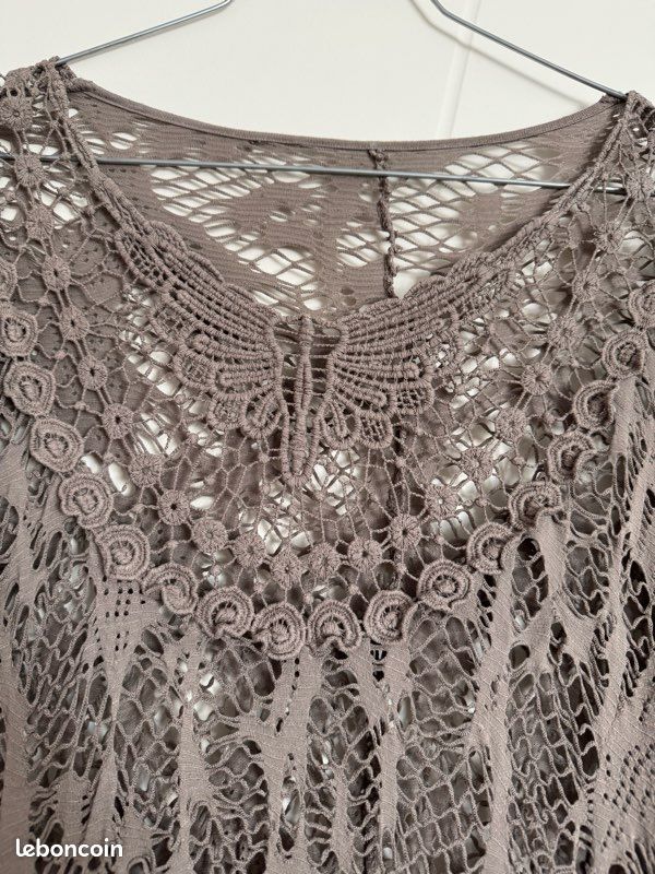 Tunique dentelle crochet vert taupe (image 2)