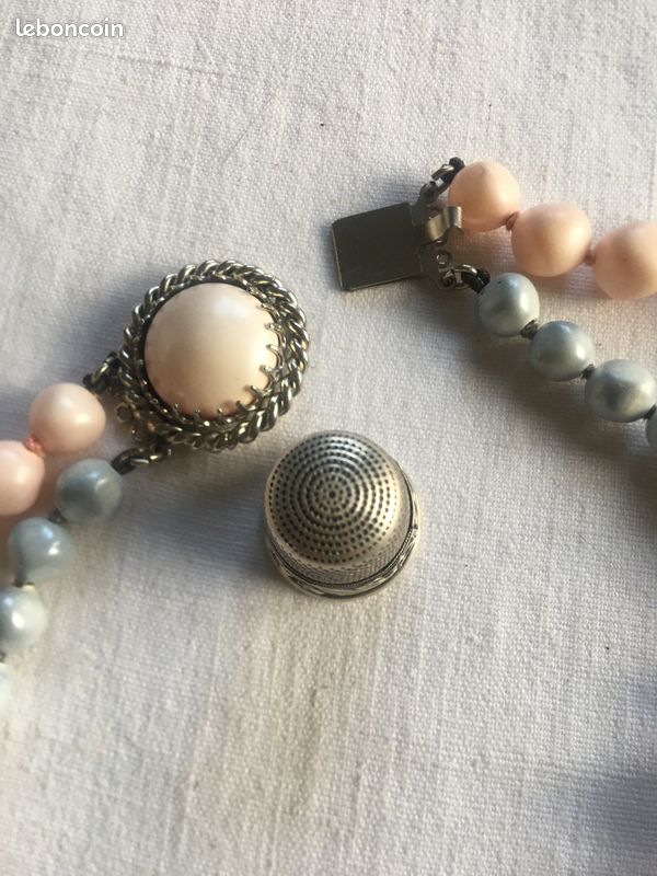 Collier Ancien Deux Rangs De Perles De Verre Murano - Style Vintage Années 60/70 - Occasion à Nettoyer Et Remettre Au Goût Du Jour