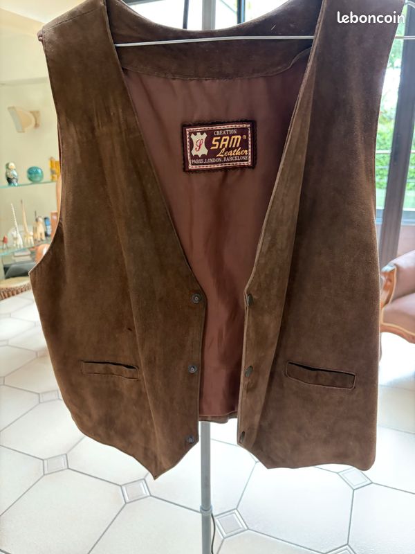 Gilet Femme En Cuir Daim Marron - Marque Ruff Hewn - Taille XL - Occasion Très Bon état
