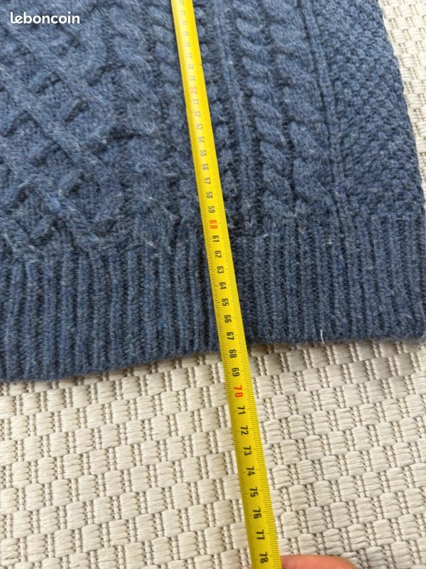 Pull aran 100% laine Joseph Turner col rond homme M Bleu, Gris 90s Vintage AR0262 #AR0262 (image 7)