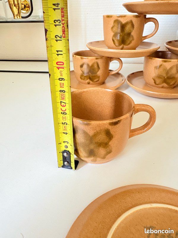 Service à café/thé Sarreguemines Trèfle en grès – 10 tasses – Vintage (image 17)