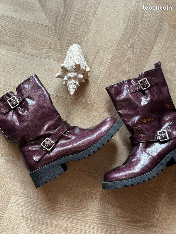 Boots biker bordeaux métallisé – Mellow Yellow – taille 39 (image 2)
