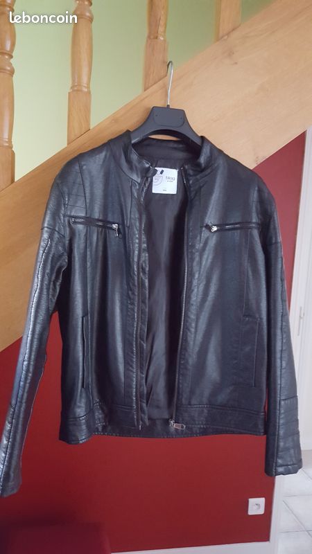 Blouson simili cuir noir 14A (image 4)