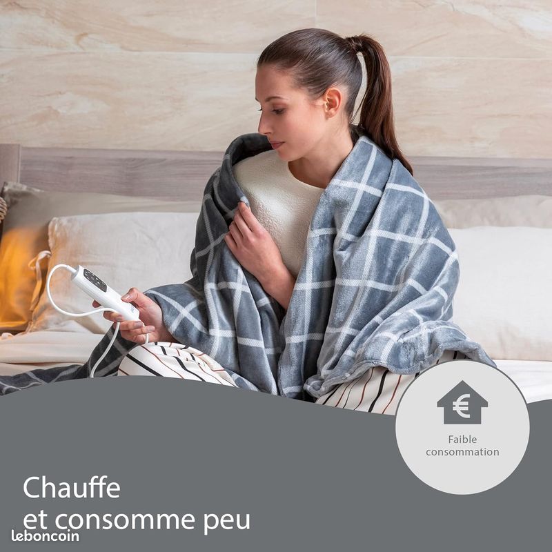 Imetec Couverture Chauffante Adapto Velvet Squares - Plaid chauffant 150x95 cm - 6 Températures, Motif Carreaux, Tissu Toucher Velours, Anti Surchauffe, Chauffage Rapide 150 W, Lavable en Machine (image 8)