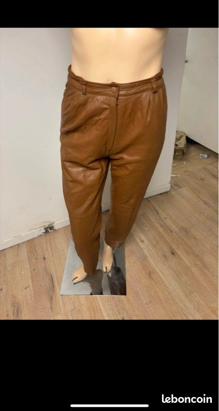 Pantalon évasé Vintage 70s – Daim/cuir Marron, Taille M, Disco Rare