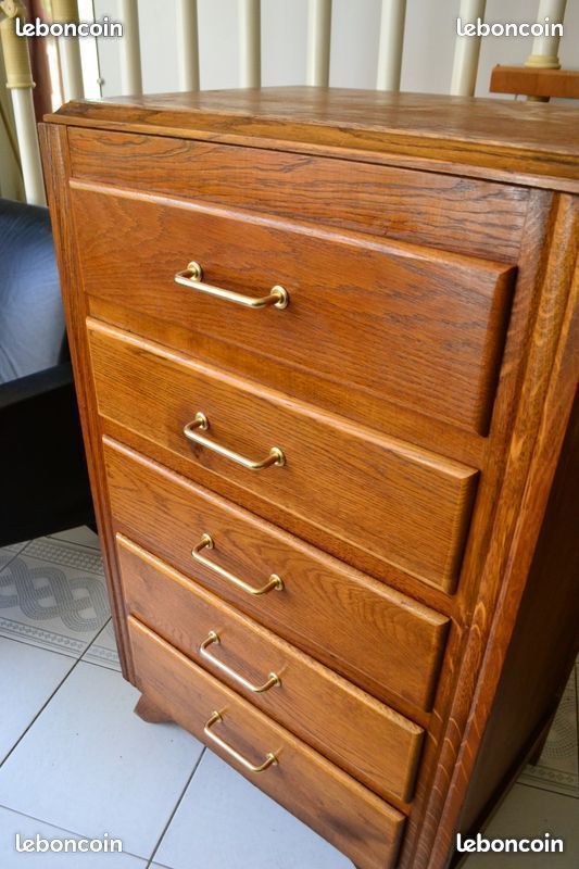 Chiffonnier vintage commode pied compas 60s chêne (image 7)