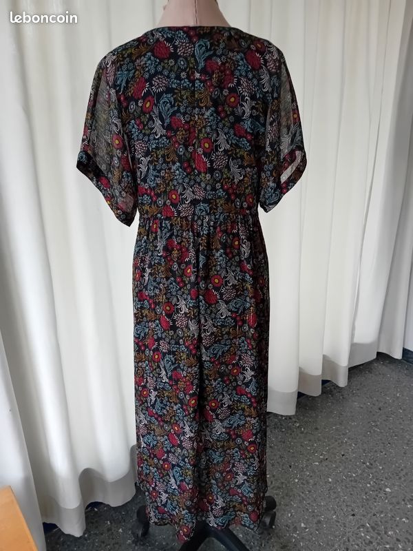 Robe Droite IKKS, Manches Courtes, Motif Chevrons, Ceinture Cuir, Taille 34/36