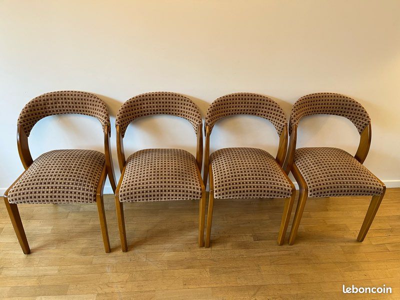 Lot De 6 Chaises 'Gondole' Style Années 70 Self / Baumann - Bois Et Tissu Multicolore - Occasion