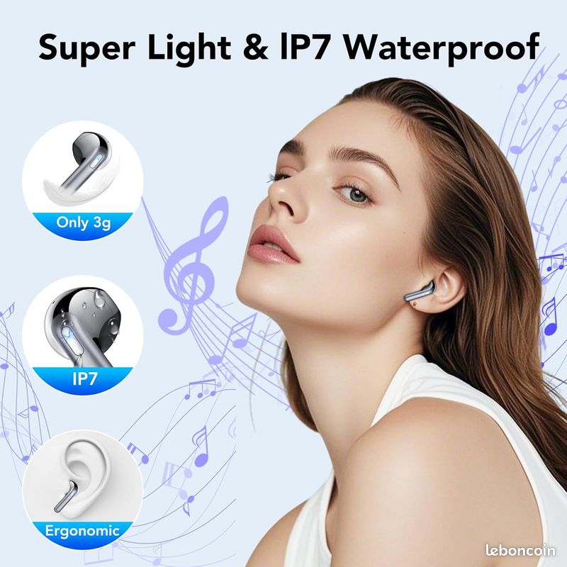 Écouteurs Bluetooth 5.4, Écouteur Sans Fil Avec 4 ENC Réduction Antibruit Mic Casque Bluetooth Hi Fi Son Stereo 50 Heures Duree Écouteurs Bluetooth 5.4, Écouteur Sans Fil Avec 4 ENC Réduction Antibruit Mic Casque Bluetooth Hi Fi Son Stereo 50 Heures Duree