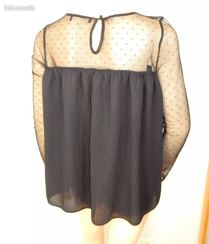 Chemisier T38 blouse plissée et voile à pois habillé chic ample