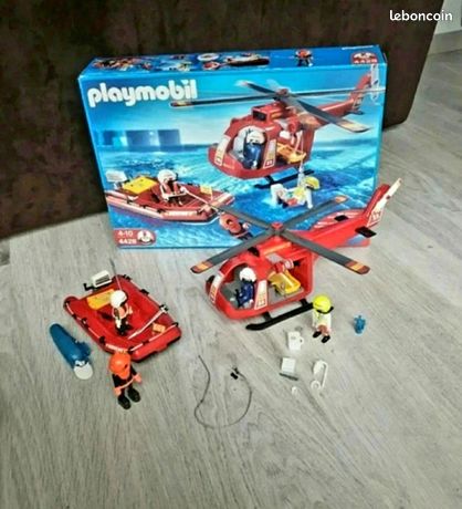 Playmobil 4428 Hélicoptère Pompier - Sauvetage Maritime Vintage - Bon état