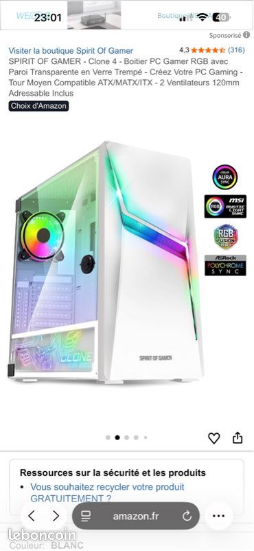 Spirit Of Gamer - Clone 4 - Boitier PC Gamer RGB avec Paroi