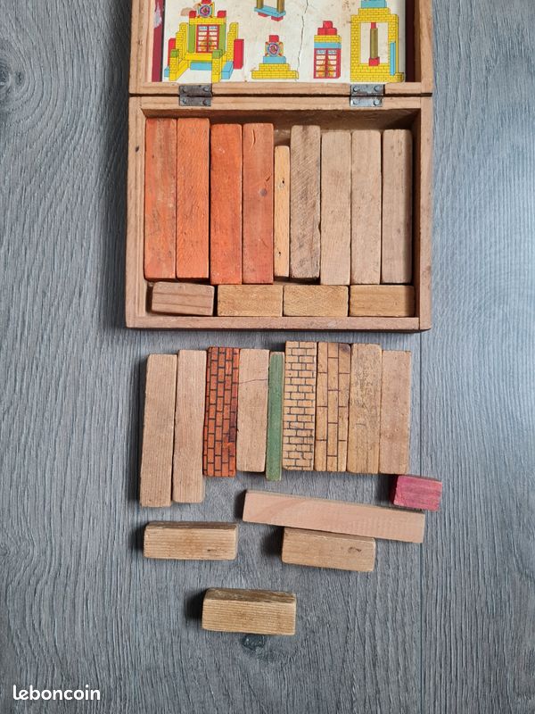 Ancienne Boîte De Construction En Bois - Jouet Vintage Années 1950 - Sans Marque