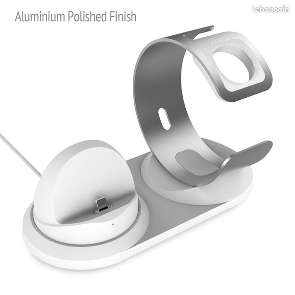 Socle chargement Compatible Apple Watch et iPhone (2 en 1) "Aluminium" (NEUF) (image 4)