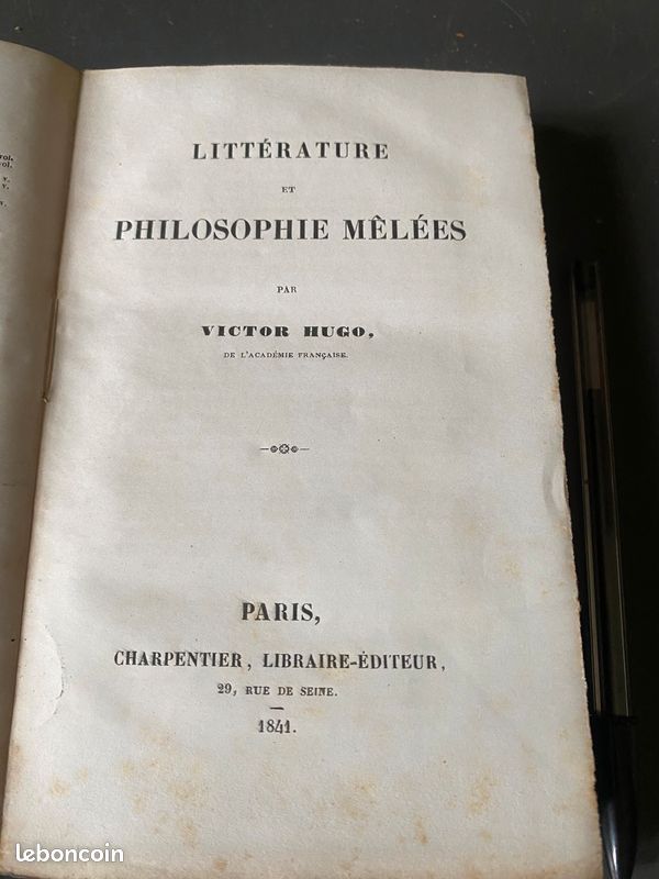 Victor Hugo Littérature et philosophie mêlées Charpentier 1841 broché (image 3)