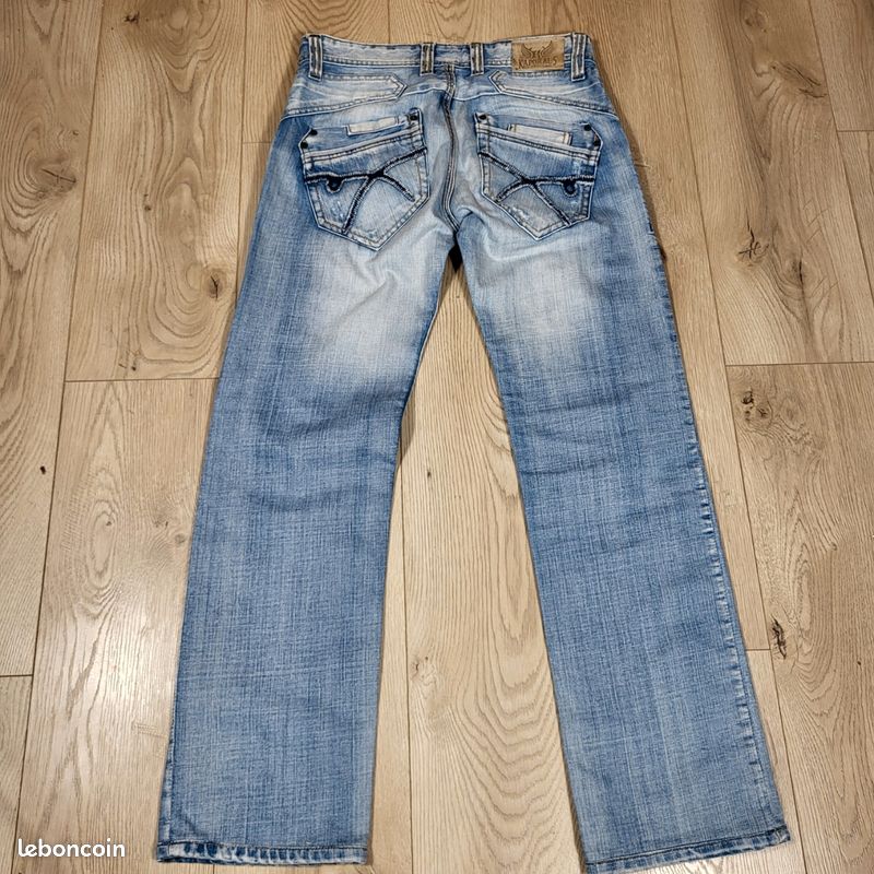 Jean Kaporal Homme 38/40 Bleu Délavé Y2K Coupe Droite Bootcut Vintage Streetwear (image 6)