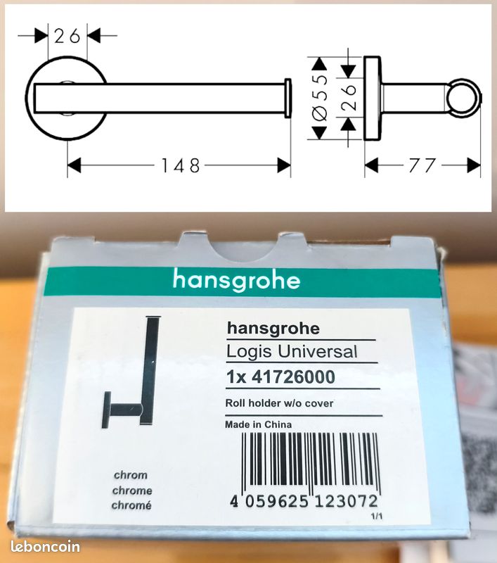 Hansgrohe Logis Universal neuf - lot de portes papier rouleau toilette - Accessoires salles de bain WC - Chromé 41726000 (image 1)
