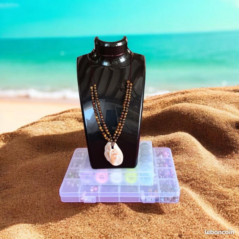 Collier en Pierre Œil de Tigre et Pendentif Coquillage Naturel. Fait Main . Atelier Nature Claudia ✨ (image 3)