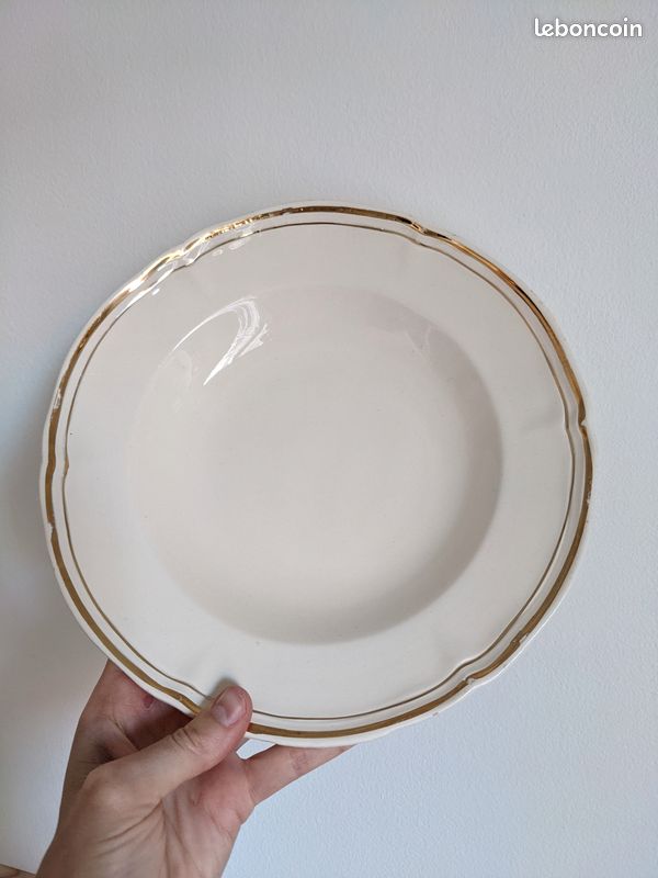 Lot de 4 assiettes creuses vintage écrues et dorées MBFA Pornic (image 2)