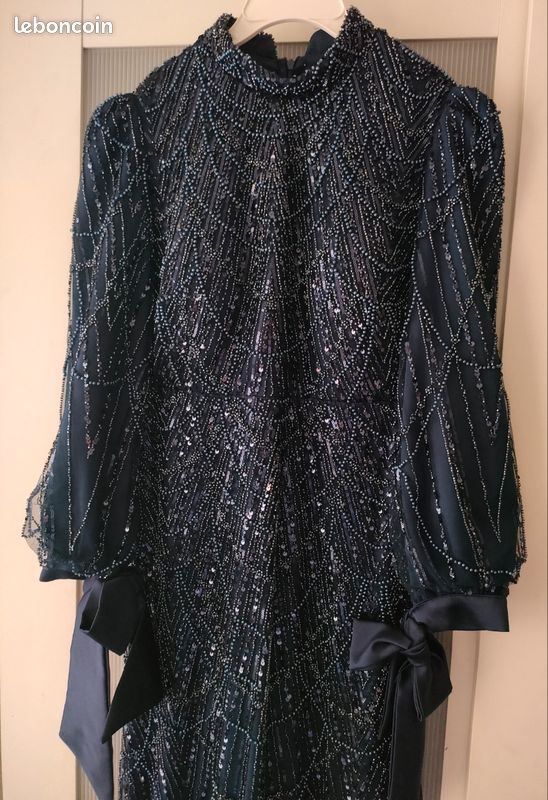 Robe soirée perles bleu marine 42 (image 4)