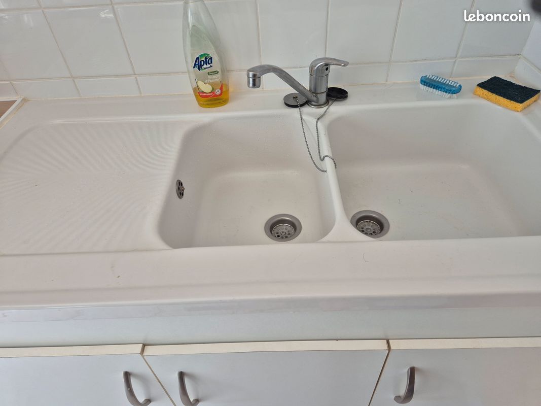 Evier double bac en porcelaine blanche (image 2)