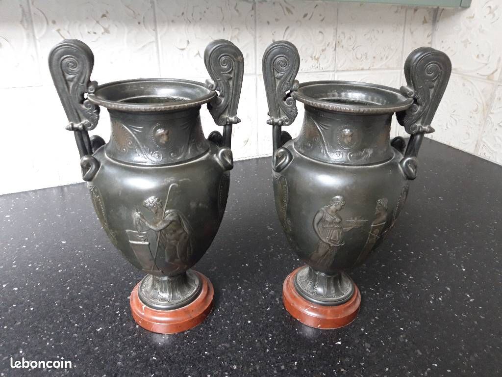 Vases anciens amphores _ grec _ romain _ Cassolettes _ Régule ou « faux bronze » _ XIXème siècle _ Vintage (image 5)