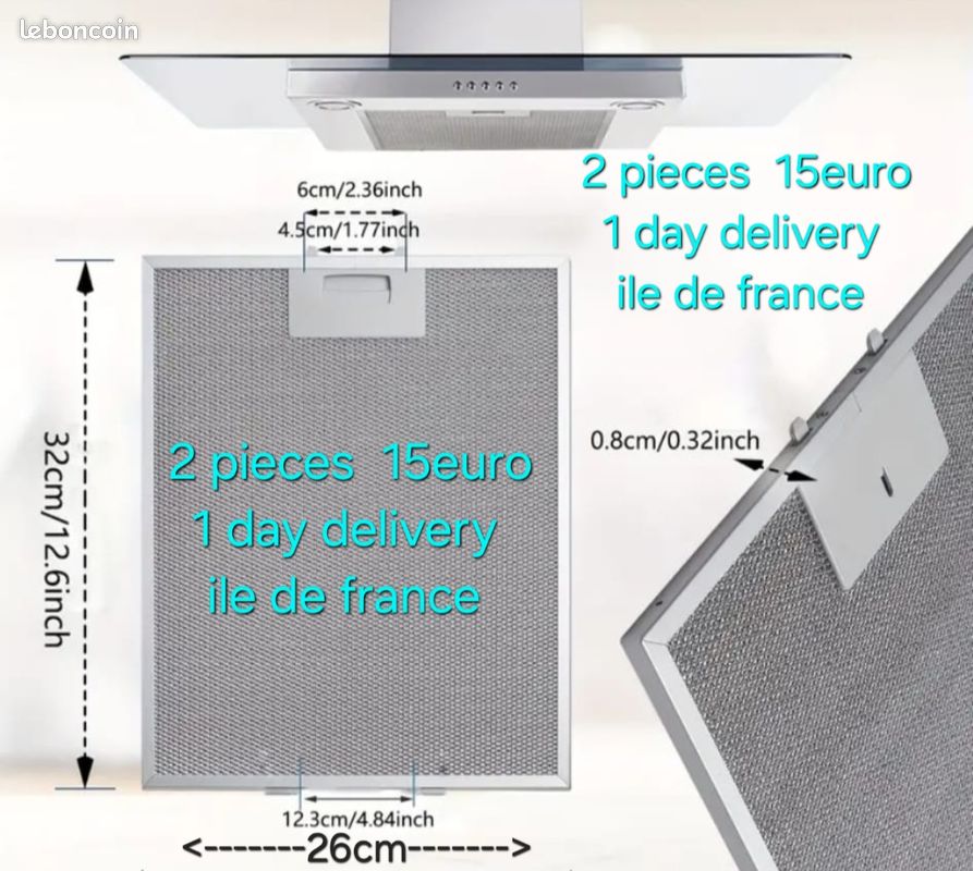 Lot de 2 - Filtre métal (anti graisses) (image 1)