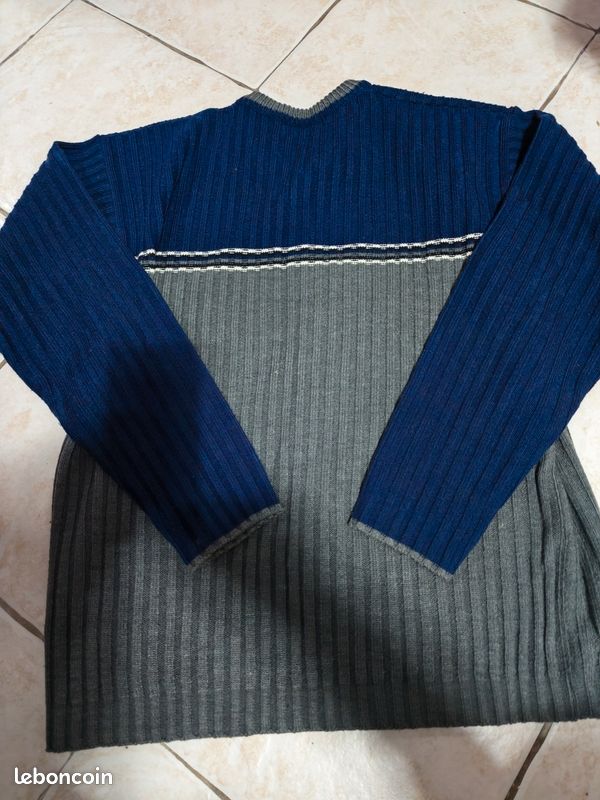 Gilet Pull Homme The Fox Collection – Bleu, Laine Mélangée, Col V – Taille L – Occasion