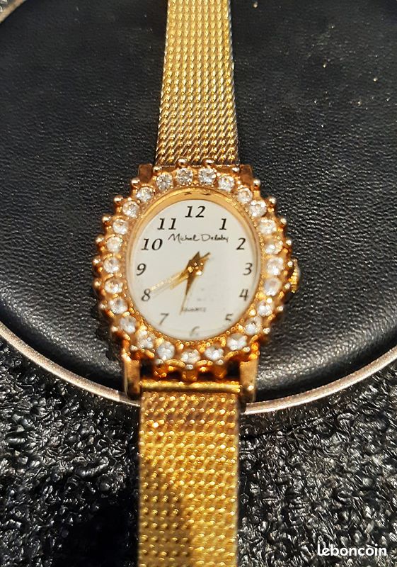 Montre Femme Vintage Michel Delaby à Quartz - Boîtier Rectangle Acier, Bracelet Multicolore, Occasion
