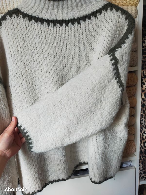 Pull oversize beige et kaki femme S/M (image 6)
