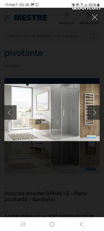 Porte douche pivotante et partie fixe achetée chez aubade (image 1)