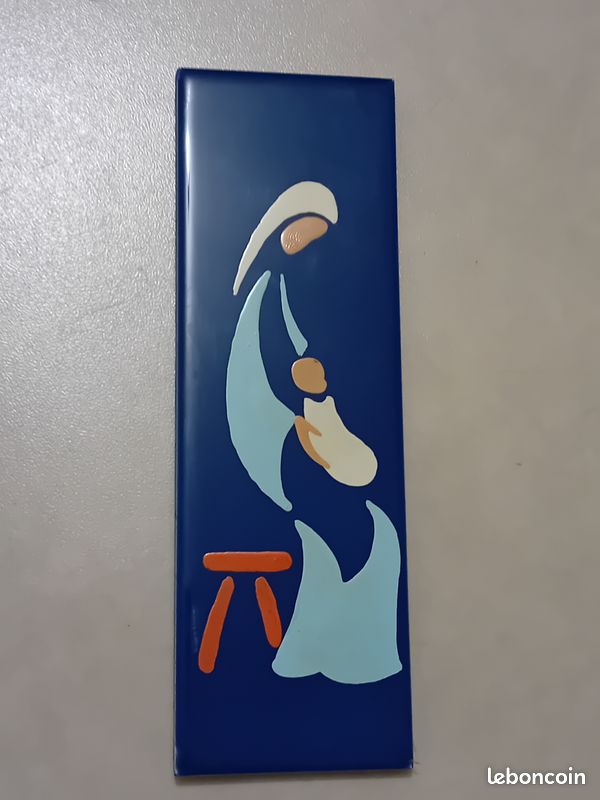 Céramique émaillée-,,Vierge Marie à l'Enfant Jésus "-Stylisée dans un esprit graphique - Milieu du XXe siècle - Création artisanale de l'Atelier Marie-Dominique du Monastère de Prouilhe-AUDE-France (image 6)