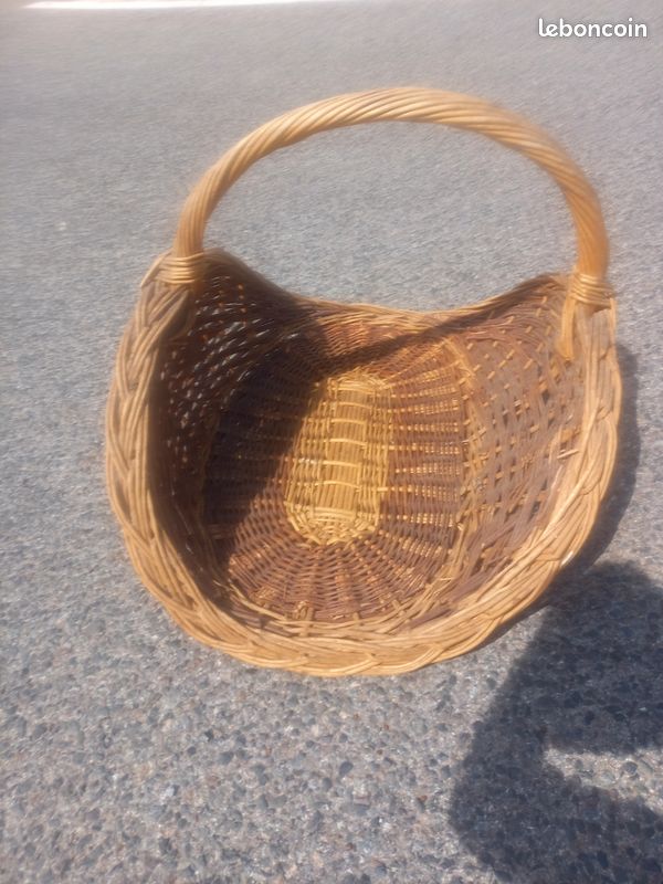 Ancien Panier En Osier – Style Pêche, Rangement, Déco Tiki Boho (MYS5)