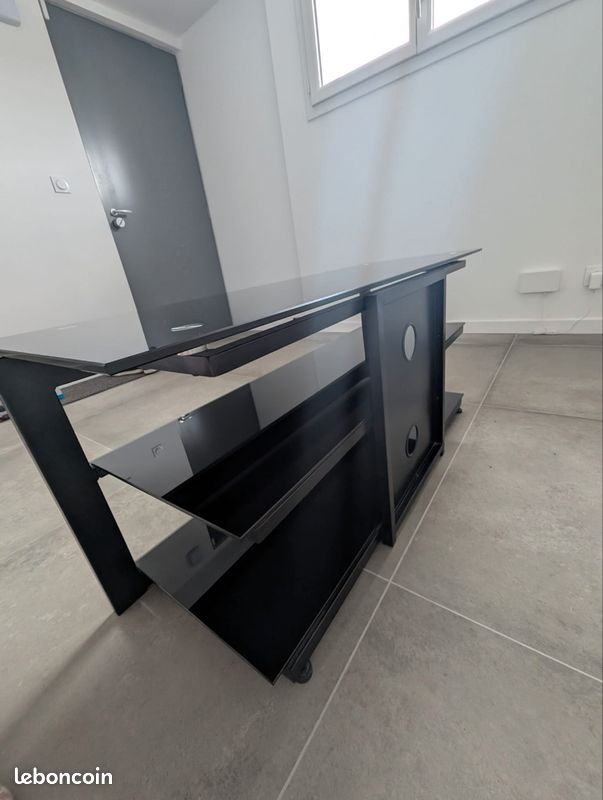 Meuble TV moderne - plateau en verre noir (image 4)