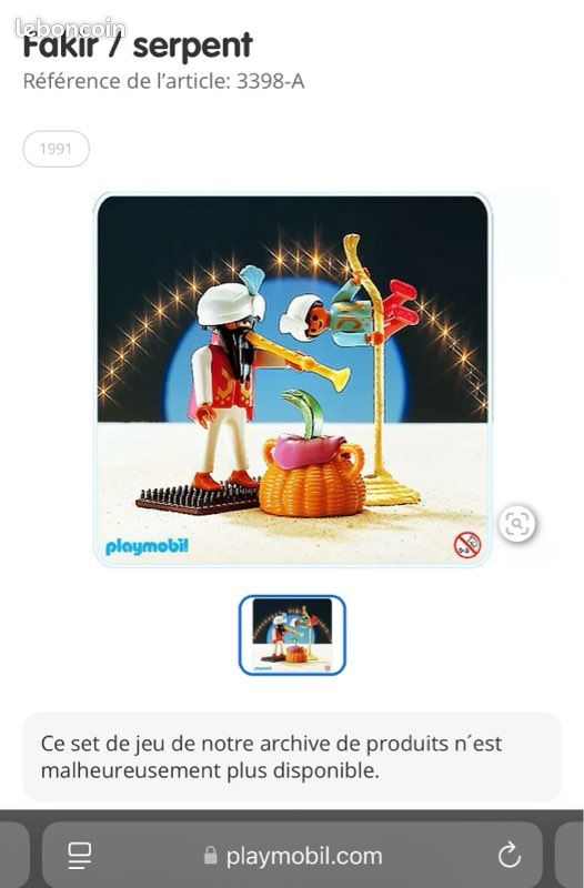 Playmobil 3398 Cirque Fakir Charmeur Serpent 1991 Vintage Complet