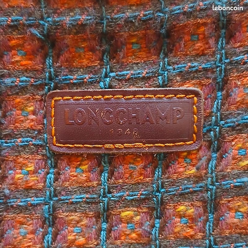 Sac Longchamp Vintage Authentique - Toile Tissée Marron & Bleu (image 5)