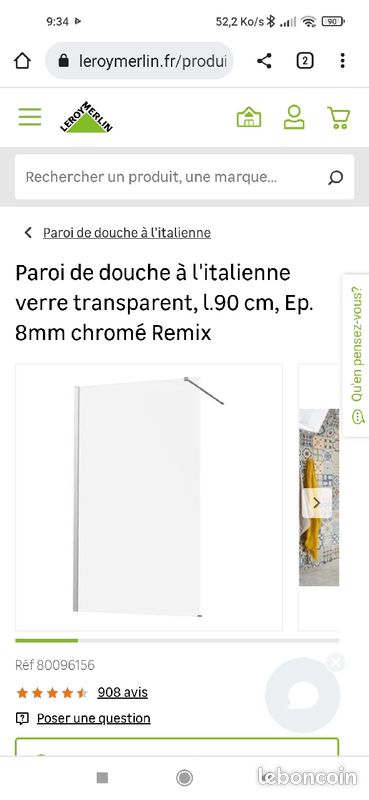 Paroie de douche à l'italienne neuve (image 1)