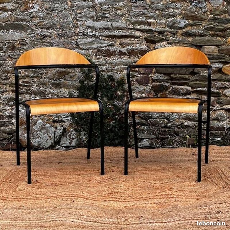 Paire de chaises bois et métal noir (image 5)