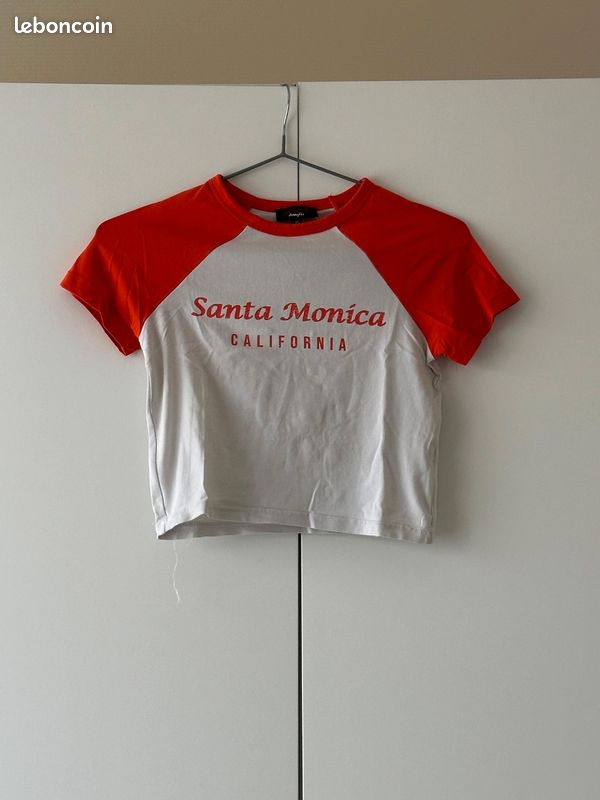 Crop top Santa Monica California rouge et blanc (image 1)