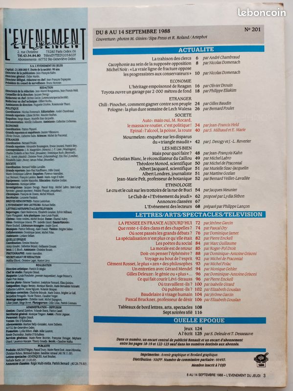 Evenement du jeudi (l') n° 201 du 08/09/1988 - auto - le massacre est politique - le loup-garou de mourmelon - le pen - la pensee en france aujourd'hui (image 2)