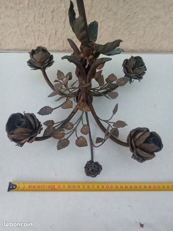Lustre Rose Feuilles Art Nouveau Bronze (image 18)