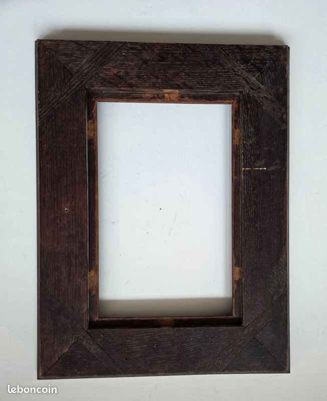 Cadre ancien en bois foncé gradin large bandeau pente tableau miroir encadrement (image 9)