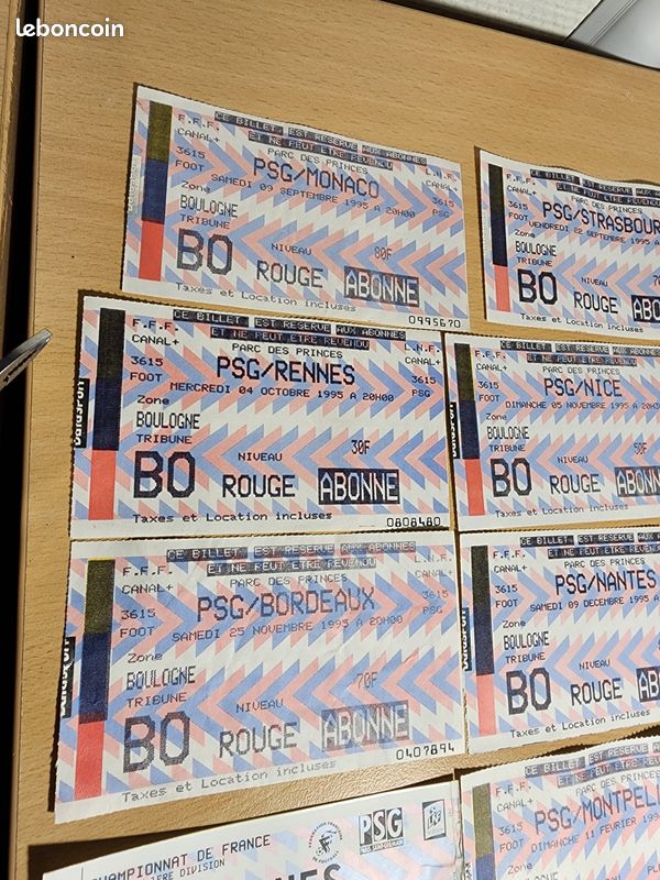 Lot de 20 billets PSG saison 1995/96 – Collection rare supporter Paris SG - Collection