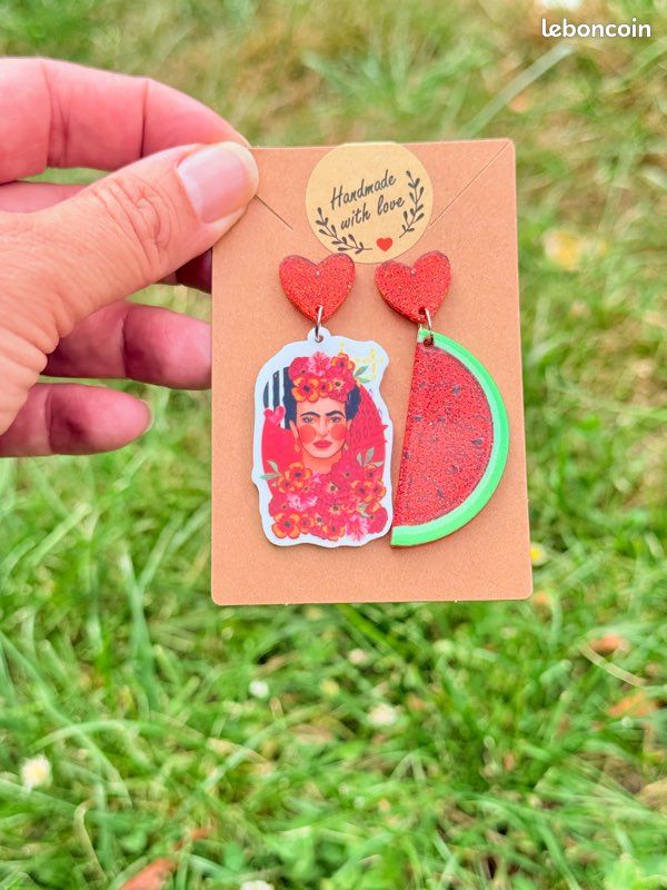 Boucles d’oreilles Frida Kahlo pastèque (image 5)