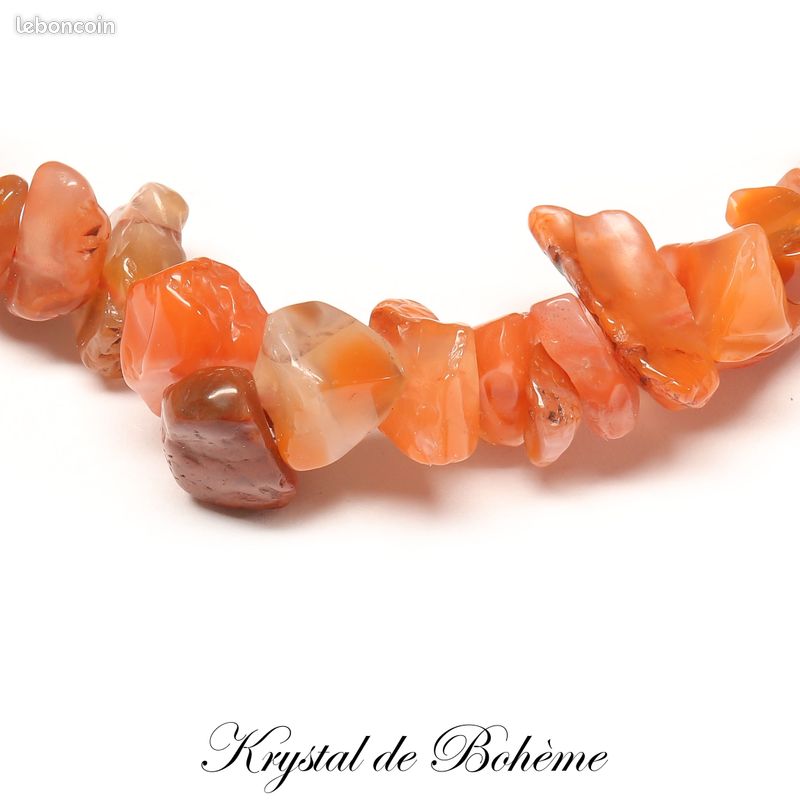 Bracelet en AGATE ROUGE RUBANEE de qualité A - Perles de chips - Pierre naturelle - Bijou Artisanal (image 3)