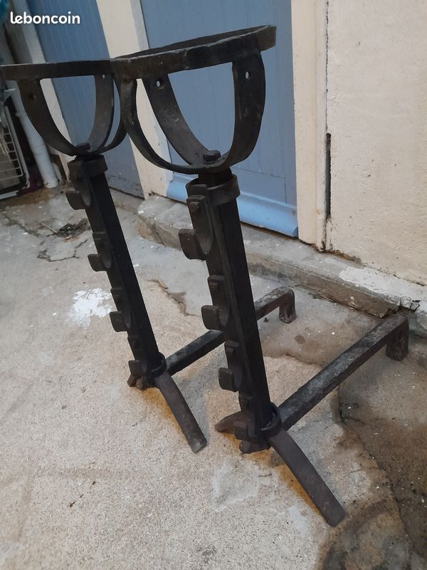 Paire de Chenets à bol avec porte broche anciens (image 3)