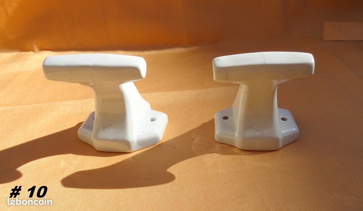 PAIRE ANCIENNES PATÈRES PORCELAINE PORTE SERVIETTES PORTE MANTEAUX SALLE de BAIN #10 (image 4)